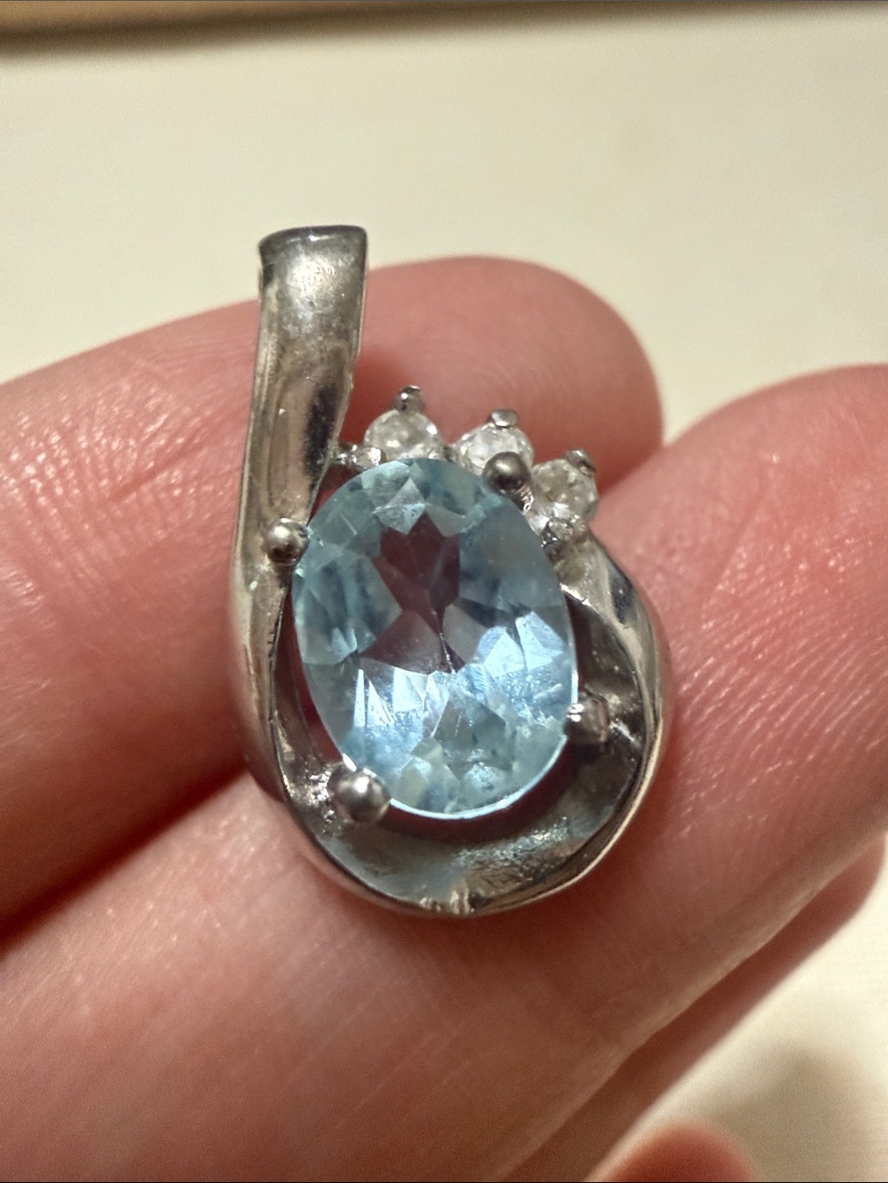 Sterling Silver 925 Blue Topaz Pendant Necklace Accent